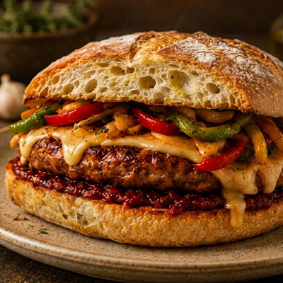 SÁNDWICH DE SALCHICHA ITALIANA Y PIMIENTOS